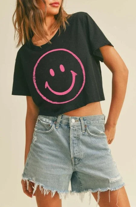 Edgy Fashion Happy Face Crop Tee