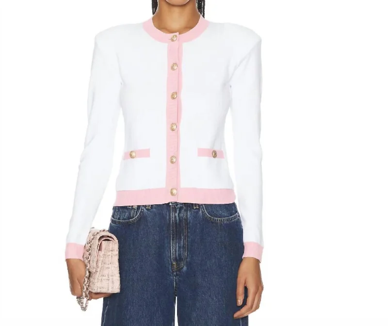 Effortless Everyday Wear Leon Cardigan In White/pink