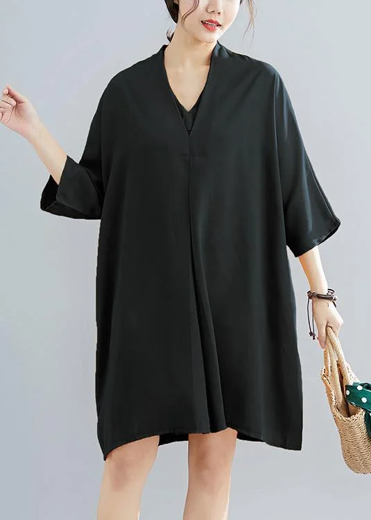 Your Timeless Wardrobe Awaits 2024 summer new chiffon v neck women half sleeve black dress