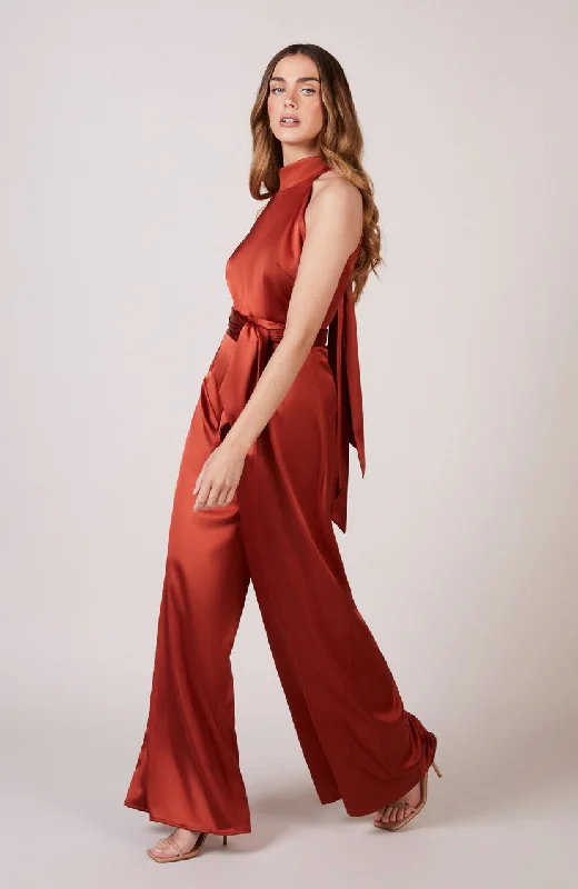 Stylish Savings Soho Jumpsuit in Burnt Orange Satin