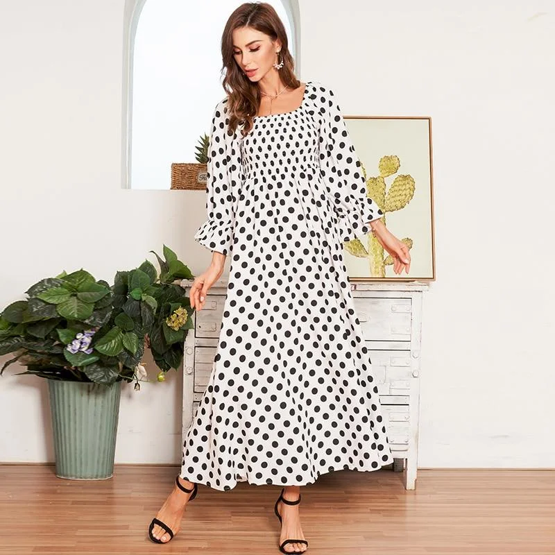 Sophisticated Style FashionSierra - Boho Polka Dot Long Dresses Women Flounce Sleeve Square Collar Summer Dress Women Maxi Dress Vestidos