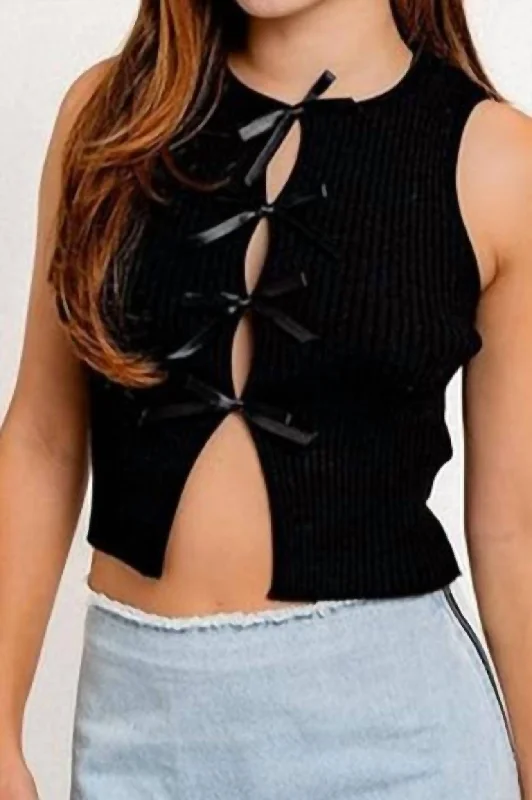 Elegant Clothing Bow Detail Sweater Tank In Black