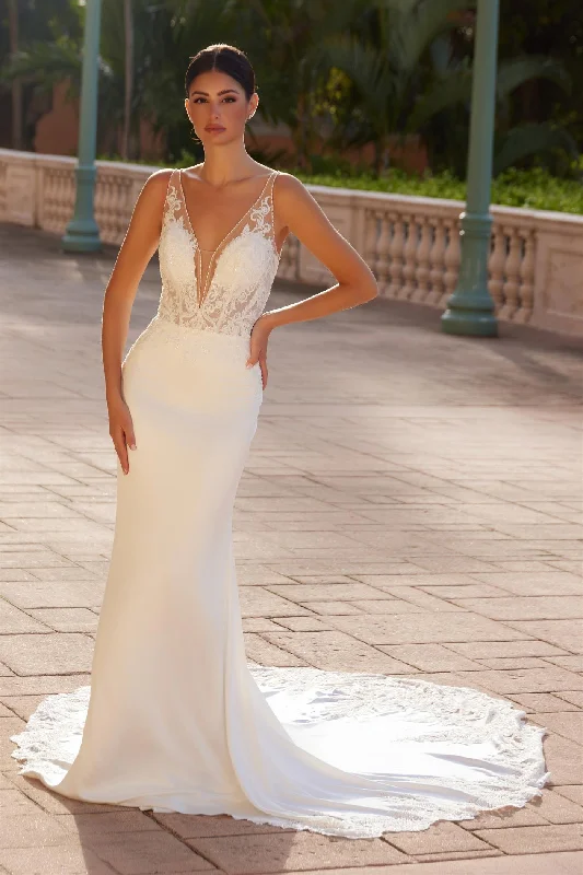 Wardrobe Refresh Nox Anabel JE1022L Long V Neck Fitted Wedding Dress