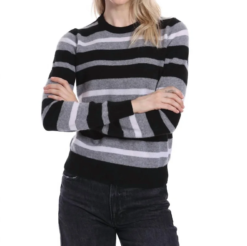 Boutique Dress Online Cashmere Striped Pullover Sweater In Black Combo