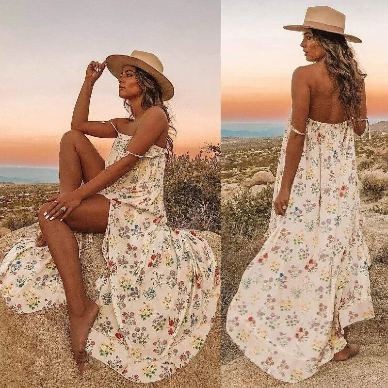 Trendy Attire For Her FashionSierra - New Women Boho Floral Long Maxi Dress Summer Beach Ladies Sleeveless Party Holiday Casual Loose Sundress