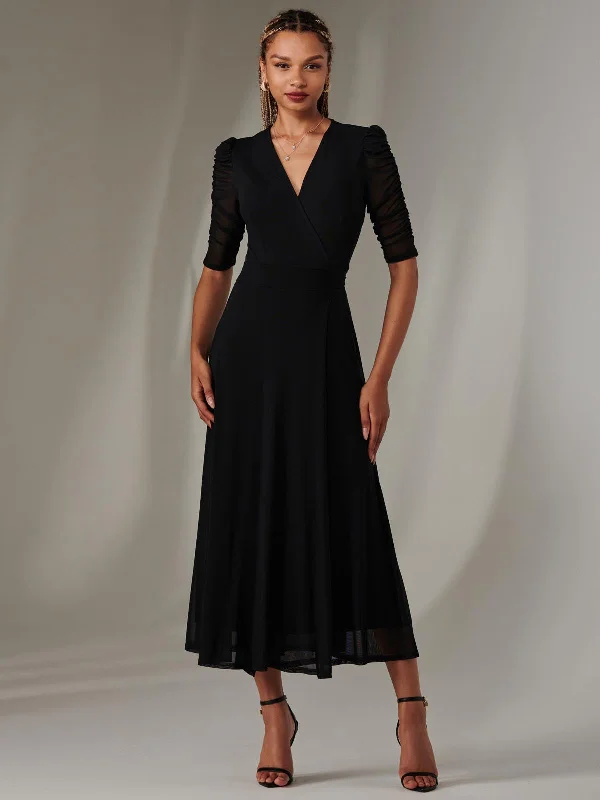 Relaxed Style Zeena Plain Wrap Mesh Maxi Dress, Black