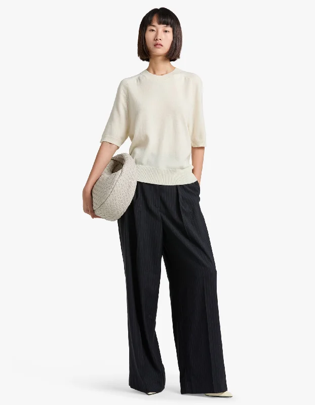 Minimalist Style Wool Cashmere T Shirt Knit - Winter White