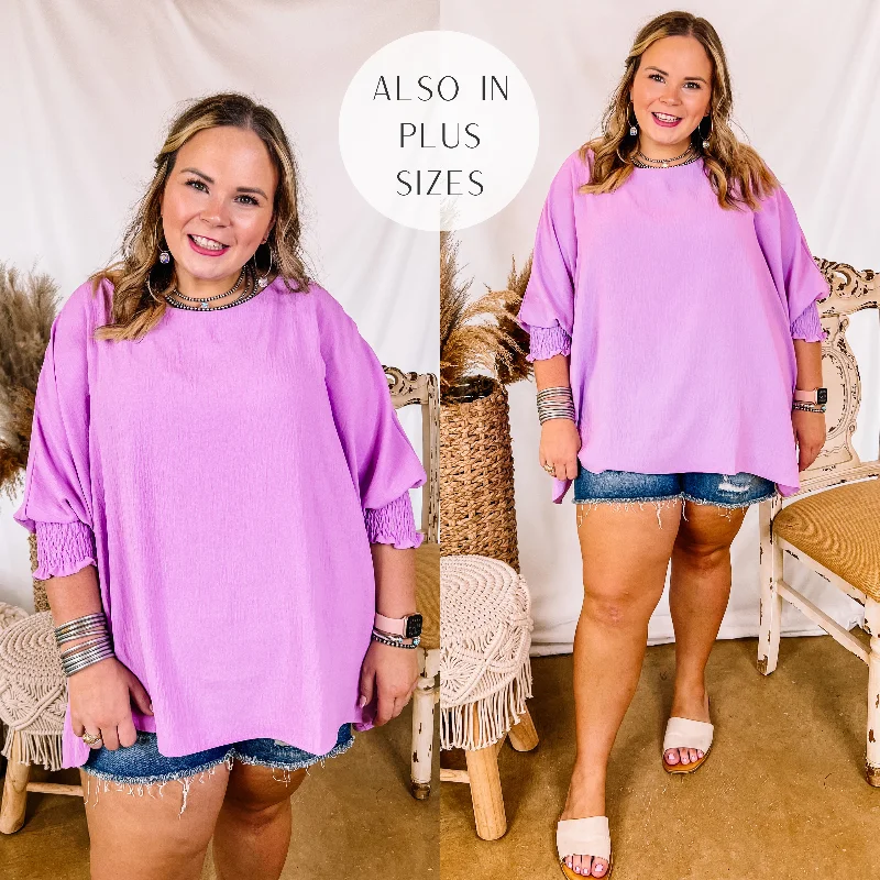 Women's Fashion Clothing Last Chance Size Small (Oversized) | Growing and Glowing Smocked 3/4 Sleeve Oversized Blouse in Lavender