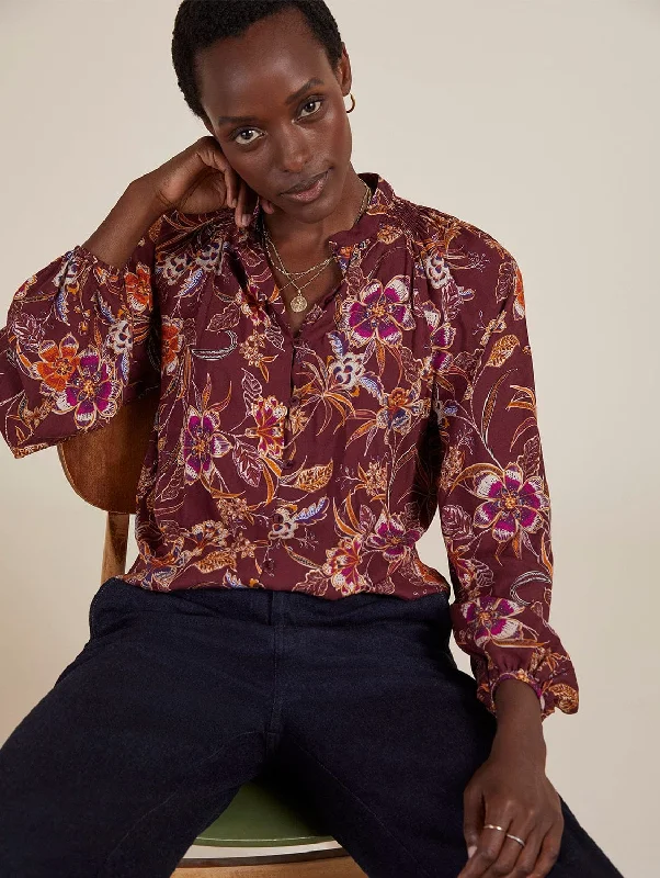 Chic And Edgy Suzanne LENZING™ ECOVERO™ Woodland Print Floral Blouse | Colour Garnet