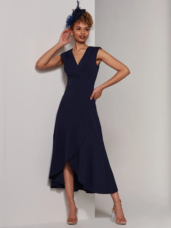 Sales Clothes Preslie Wrap Frill Hem Maxi Dress, Navy