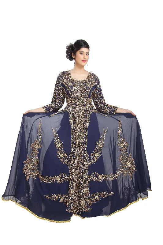 Clothes Of Woman Swedish Dress Ball Gown in Navy Blue Kaftan