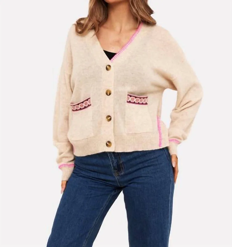 Clearance Sale, All Cheap Mila Geo Trim Cashmere Cardigan In Cygnet