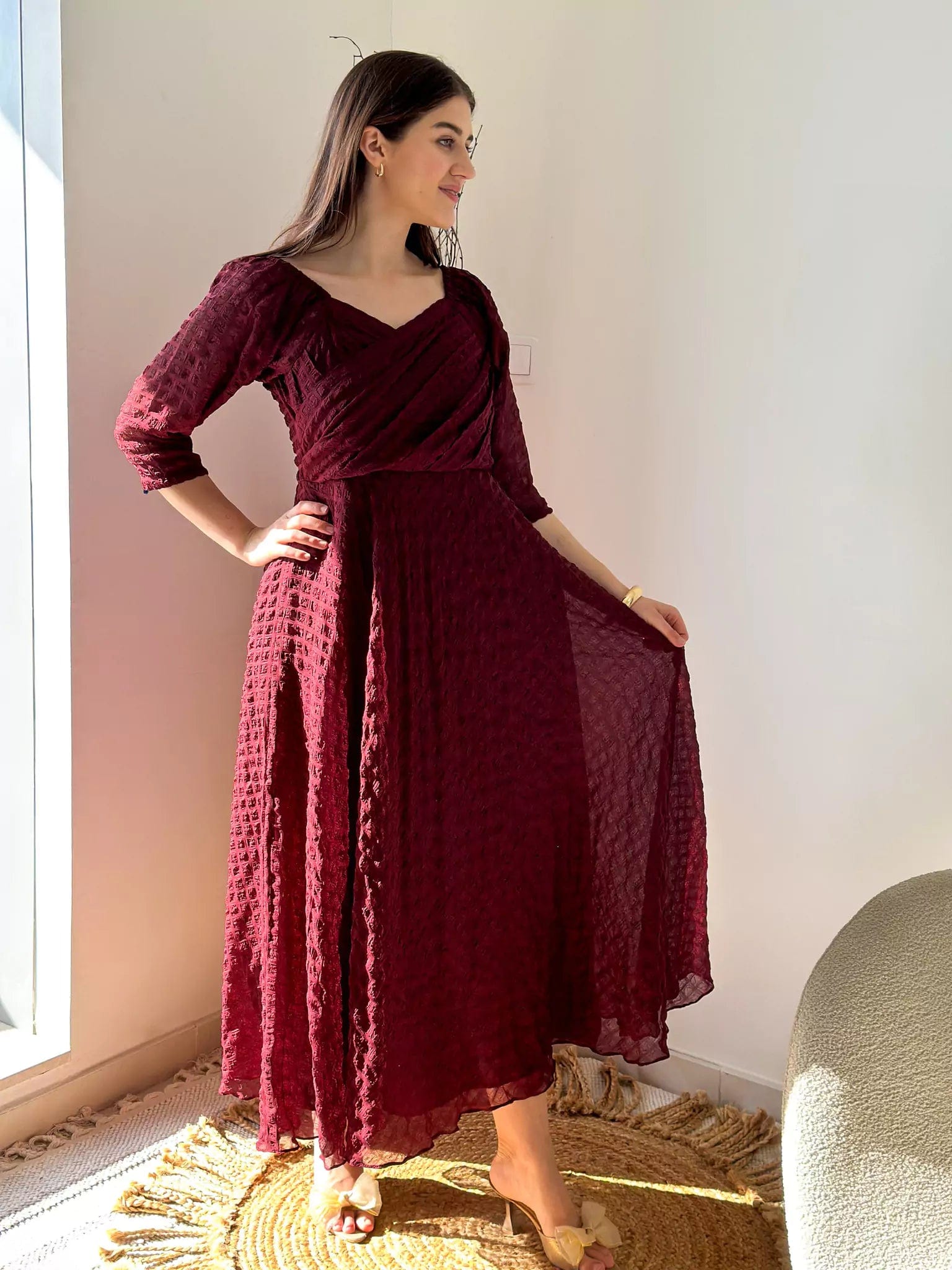 Mega Sale Caroline Texture Dress - Maroon