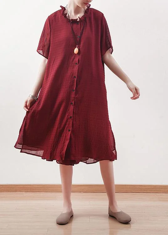 Versatile Women's Clothing for All Occasions Beautiful red Chiffon clothes ruffles collar short summer shirt Dress