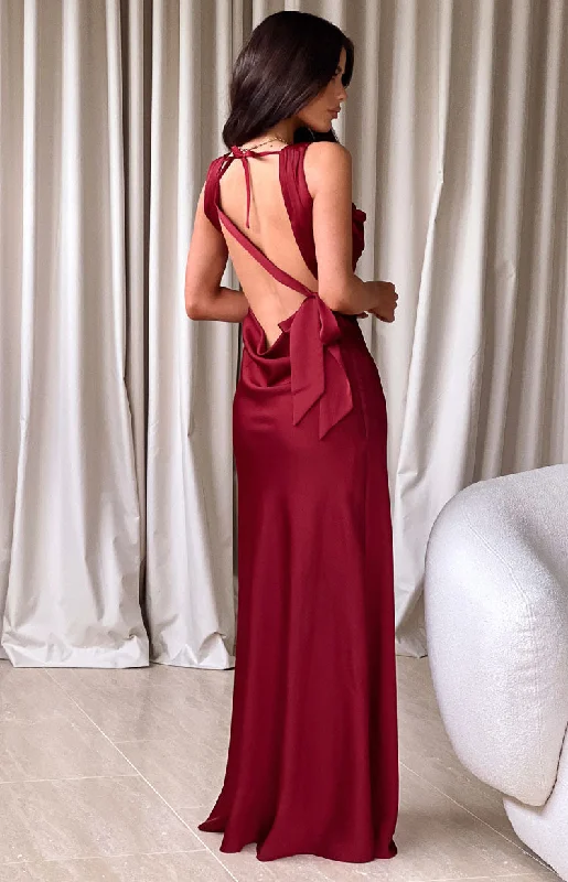 Flash Sale Event Laria Wine Satin Formal Maxi Dress