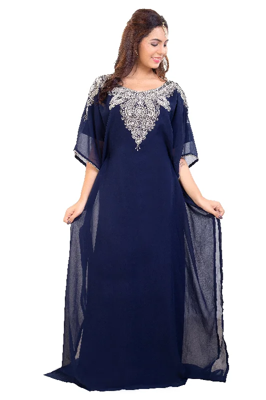 Trendy Women's Wear Poncho Dress Navy Blue Long Maxi Gown