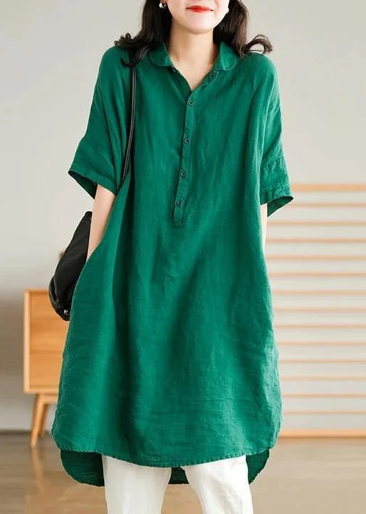 Unleash Your Trend Driven Style Jade Green Linen Women Casual Linen Shirt Dress