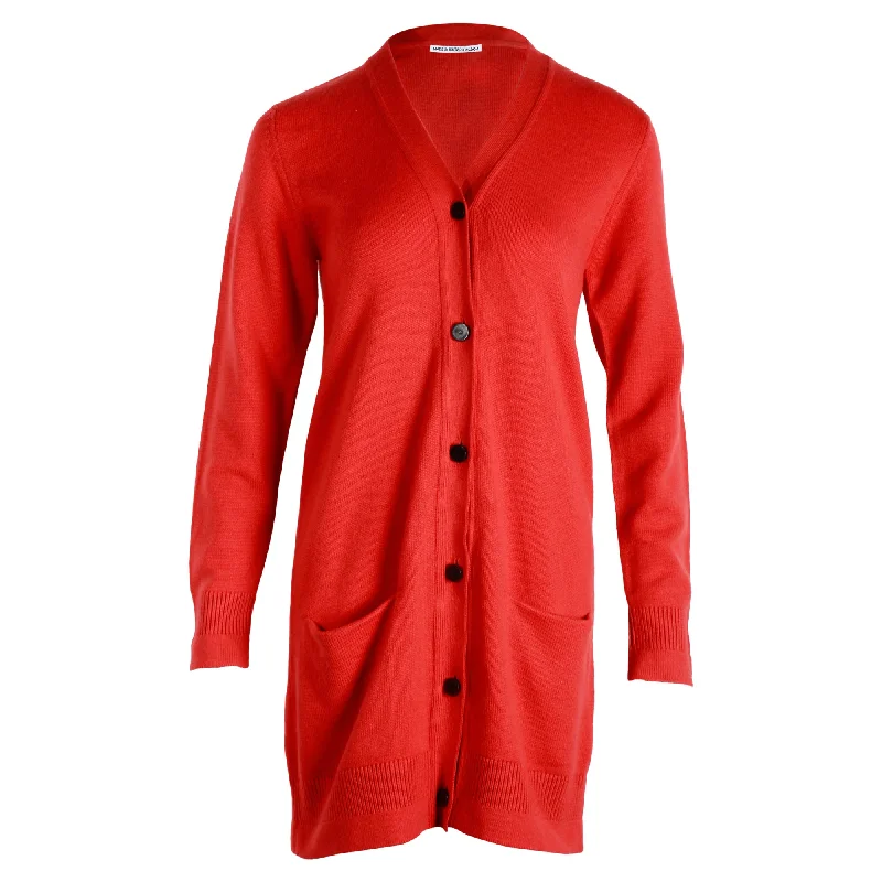 Wardrobe Upgrade Hermes Long Buttoned Cardigan in Red Cashmere