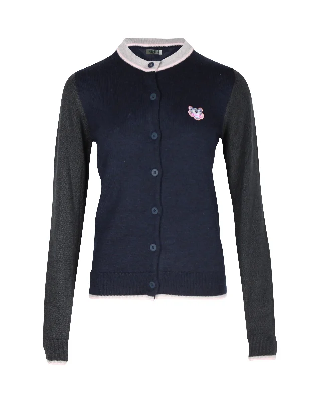 Limited Edition Kenzo Tiger Patch Cardigan in Navy Blue Wool