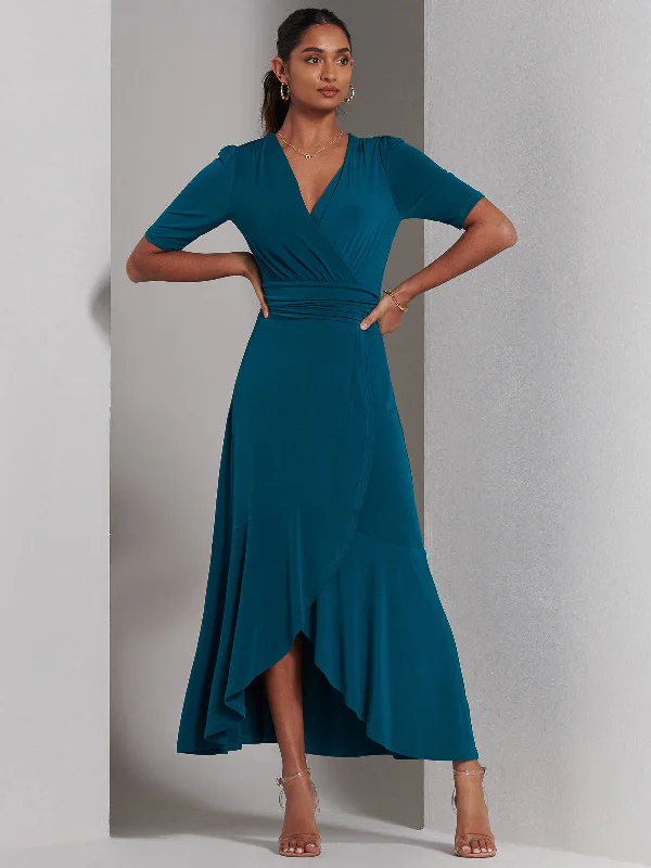 Chic And Edgy Olana Jersey Frill Hem Maxi Dress, Teal