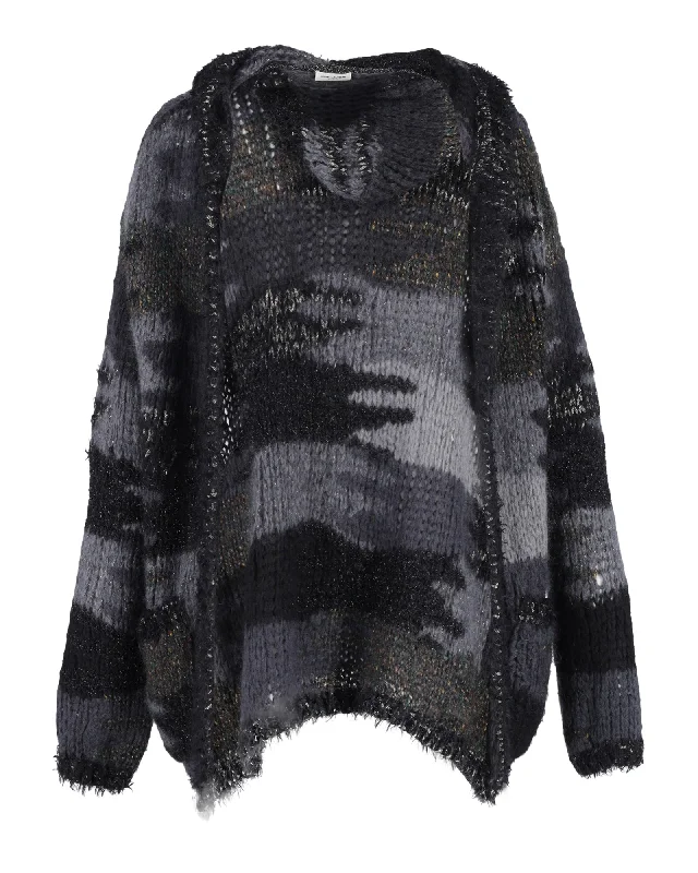 You'Ll Love Us Because Saint Laurent Hooded Camouflage Pattern Cardigan In Multicolor Wool