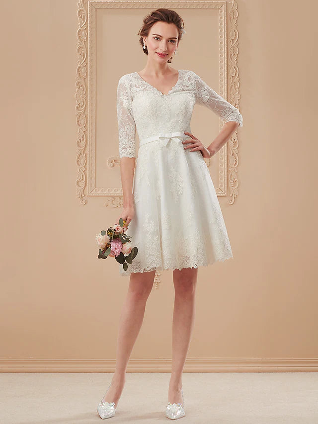 Fashion Forward, Function First Dresses Wedding Dresses  Length Length Sleeve V Neck All Over Lace With Bowknot Sash  Ribbon