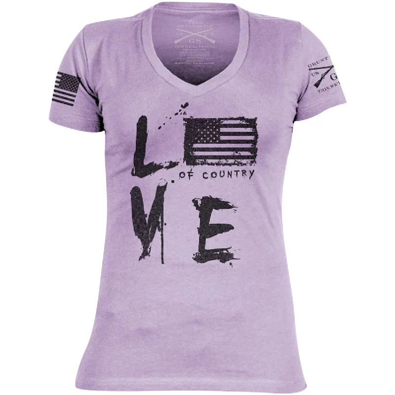 Comfortable Casual Wear Grunt Style Women's Love of Country Revisited V-Neck T-Shirt - Purple