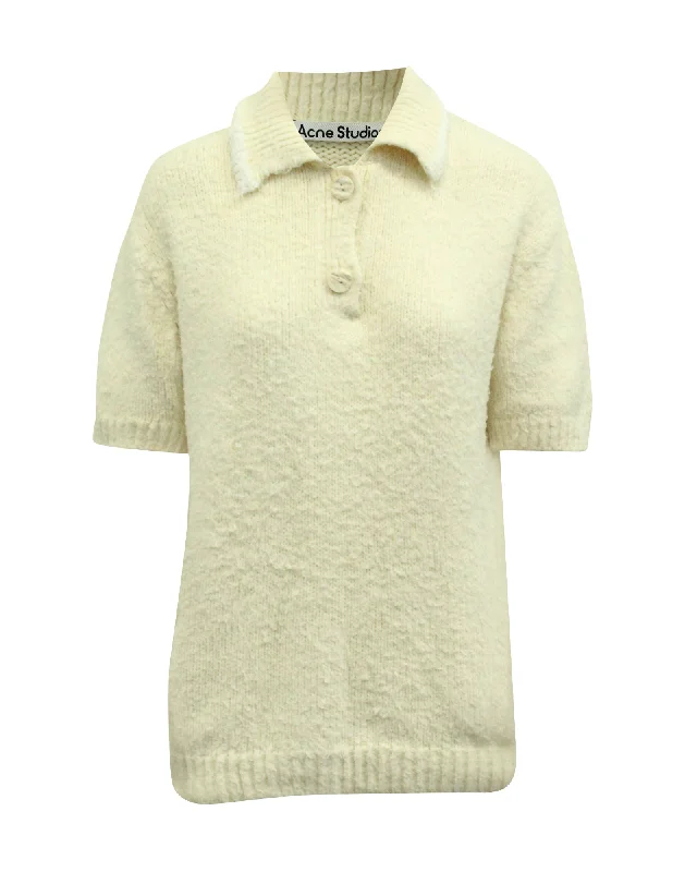 Weekend Sale Acne Studios Knitted Polo Shirt in Cream Cotton