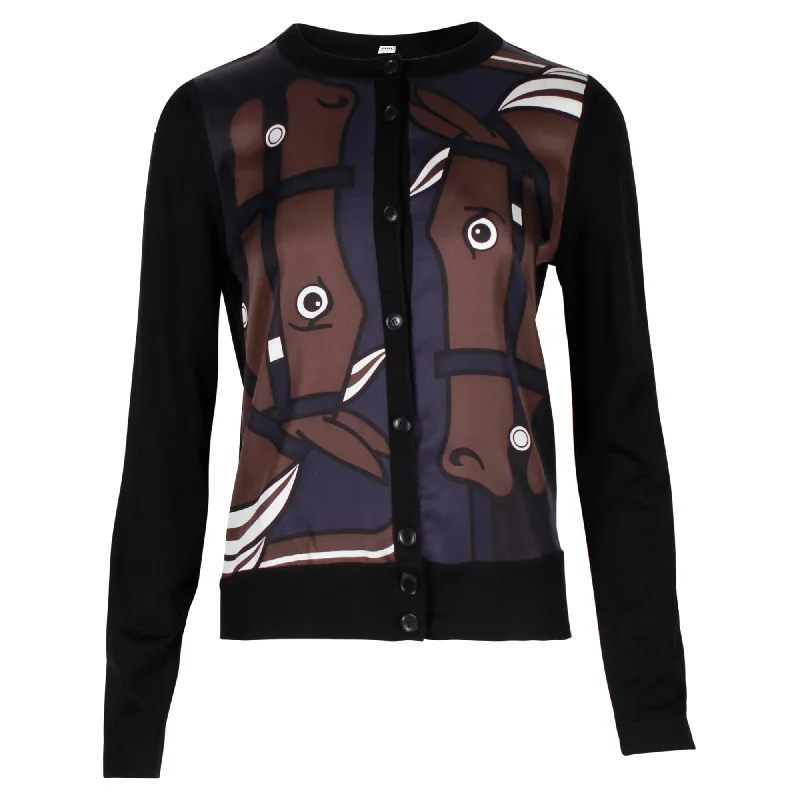 Chic Outfits Hermes Horse Printed Cardigan in Black Virgin Wool