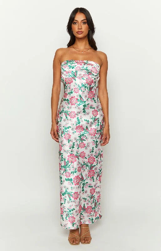 Durable Fashion Picks Astra Strapless Floral Satin Midi Dress