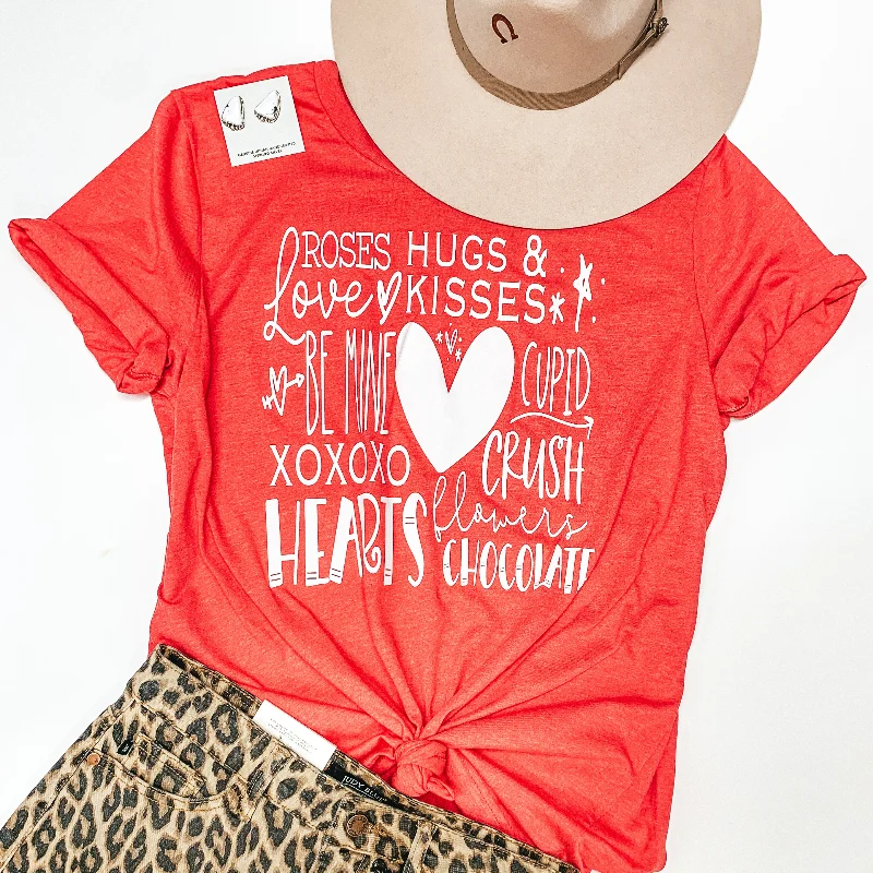 Effortless Everyday Wear Roses, Hugs, & Kisses Crew Neck Graphic Tee in Heather Red