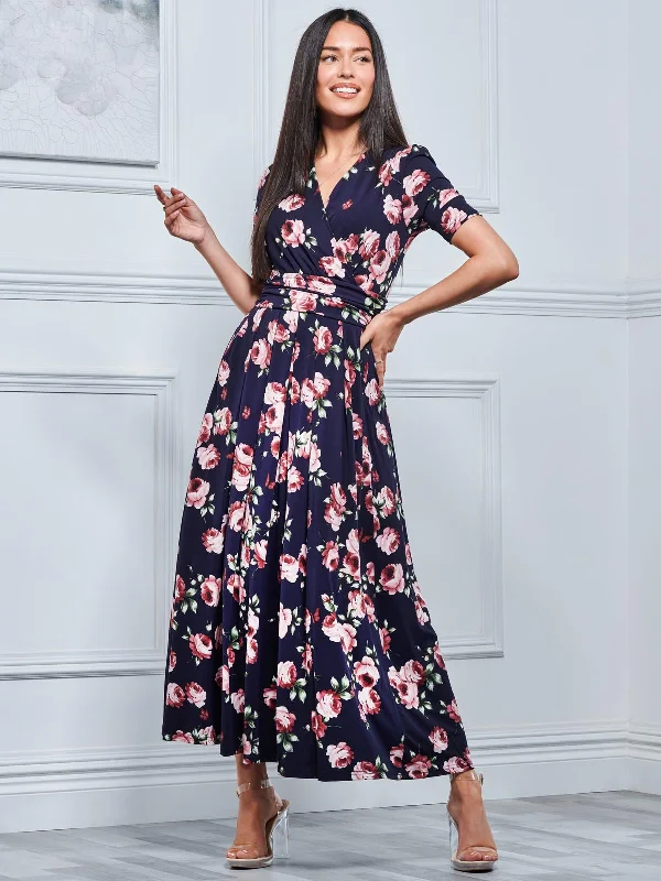 End of Season Sale Kiera Wrap Front Maxi Dress, Navy Floral