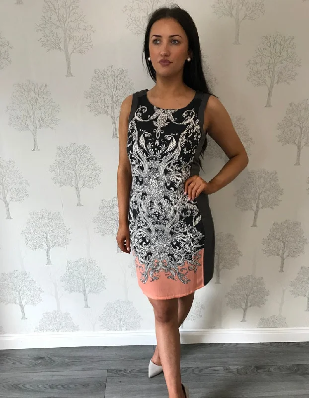 Chic Styles Dede Grey Sleeveless Aztec Midi Dress