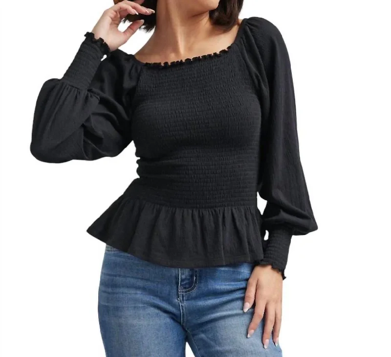 Relaxed Style Cecilia Long Sleeve Smocked Blouse In Black