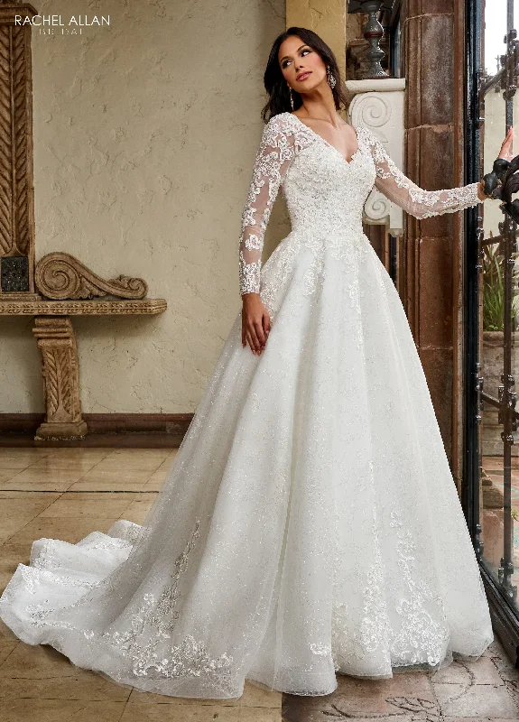 Women's Clothing for Every Season and Trend Rachel Allan RB4206 A Line Long Sleeve Glitter Wedding Dress