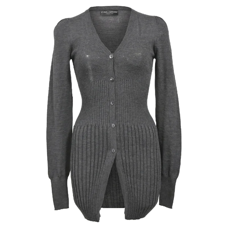 Festival Fashion Dolce & Gabbana Rib Knit Button Front Cardigan in Grey Wool