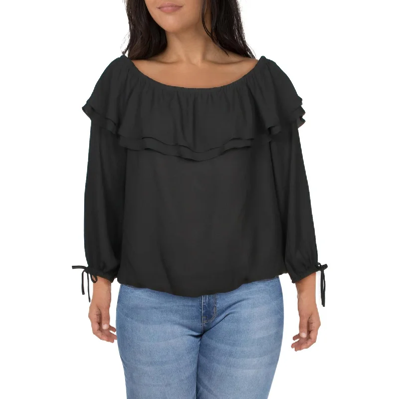 Relaxed Fashion Plus Core of Kors Womens Ruffled Off-The-Shoulder Blouse