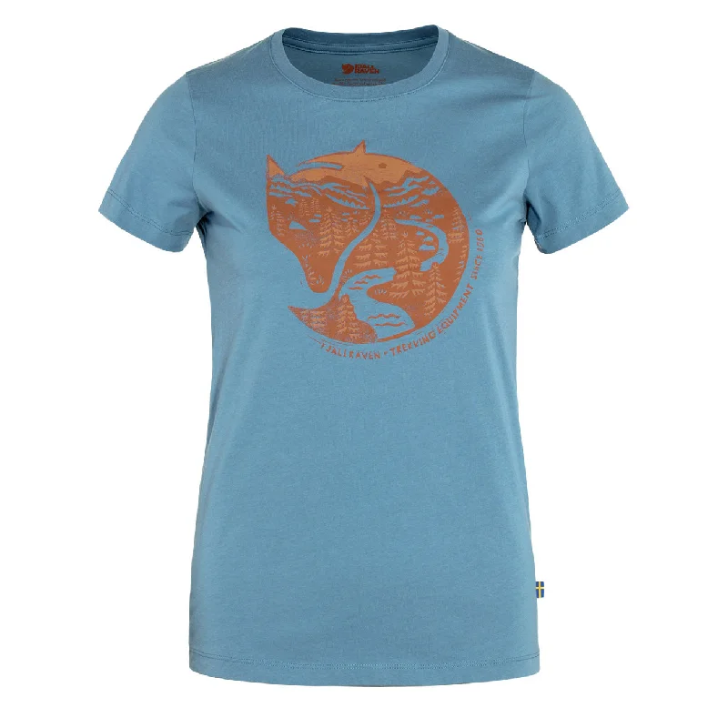 Sales Clothes Fjallraven Womens Arctic Fox Print T-Shirt Dawn Blue / Terracotta