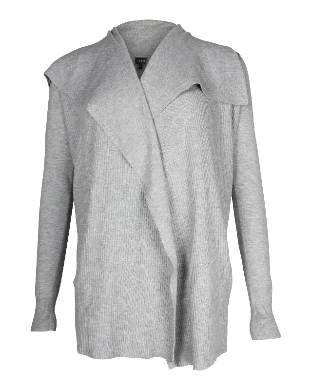 Flash Discount Theory Ribbed Knit Cardigan in Grey Viscose