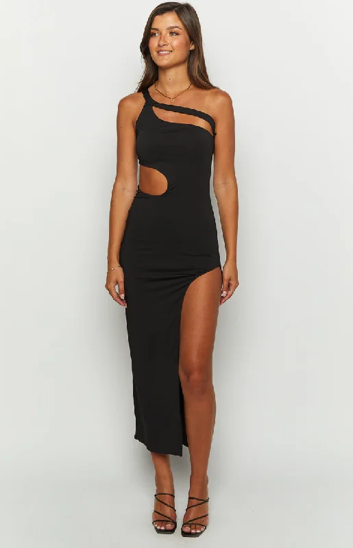 Festival Fashion Natalia Black One Shoulder Midi Dress