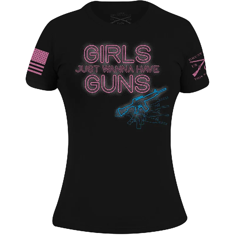 High-Quality Women's Fashion Dresses Grunt Style Women's Girls Just Wanna Have Guns T-Shirt - Black