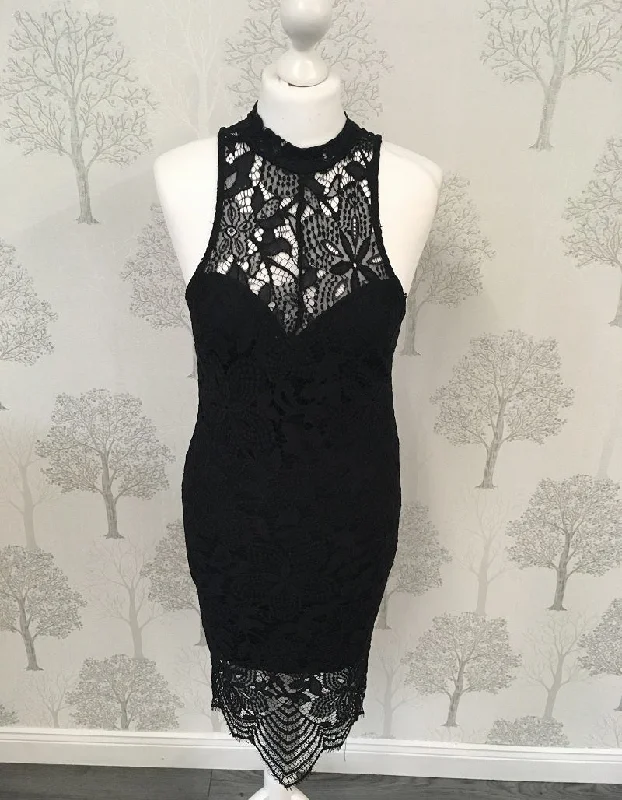 End of Season Sale Morgan Black Lace Halterneck Midi Dress