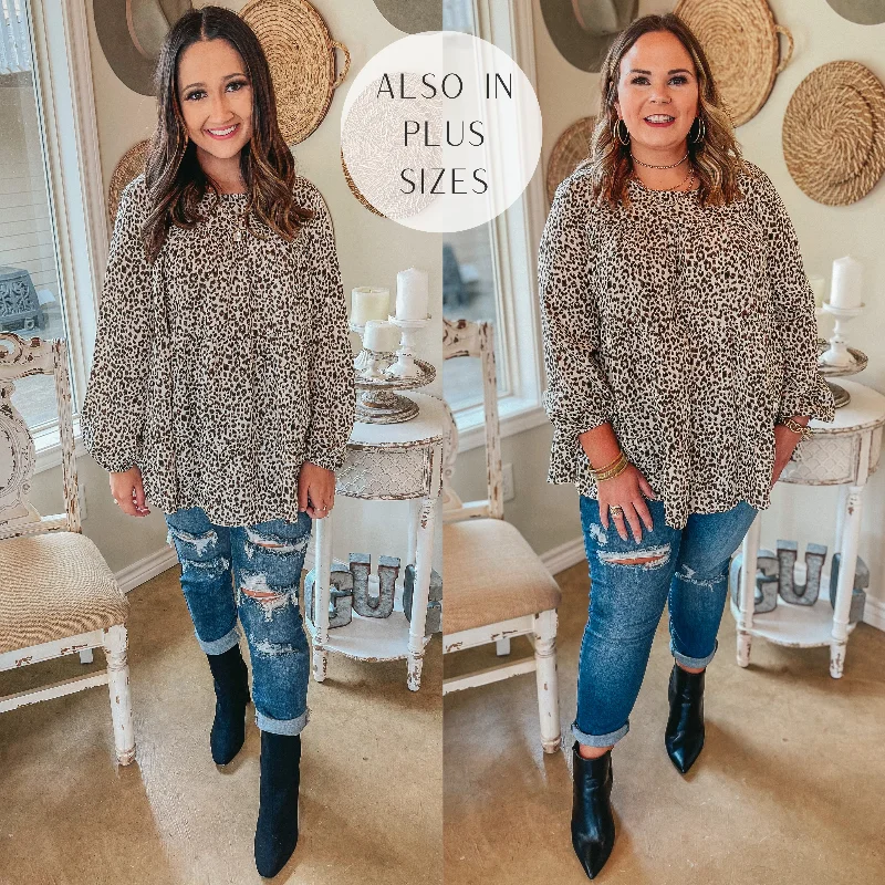 Best Deals Of The Season Last Chance Size Small | Tell Me Your Dreams Long Sleeve Tiered Leopard Blouse in Ivory