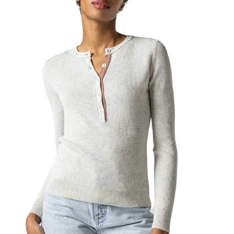 Casual Women's Clothing Waffle Henley Sweater In Gardenia