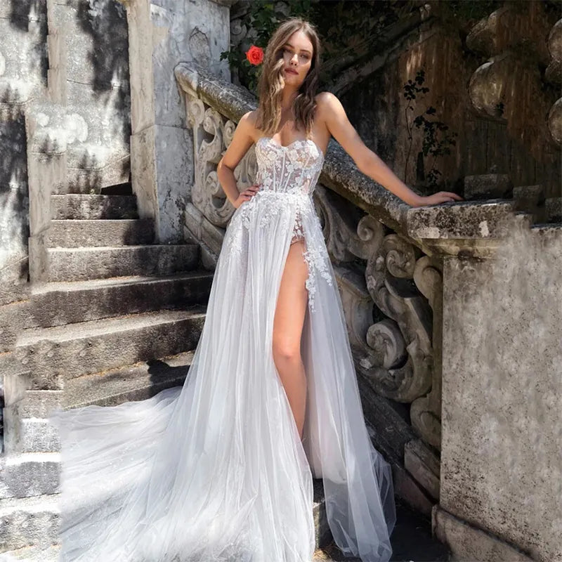 Casual Chic Clothing Princess A-Line Lace Appliques Beach Wedding Dress Sweetheart Sleeveless Bridal Gown Sexy Vestidos De Noiva Mariage