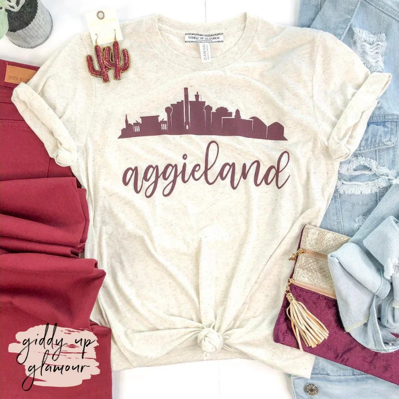 Break Fashion Norms Aggie Game Day | Aggieland Skyline Short Sleeve Tee Shirt in Oatmeal Ivory