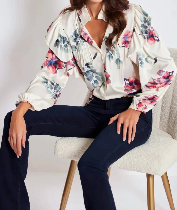 Limited Time Offer Thea Ruffle Blouse In Monet Floral