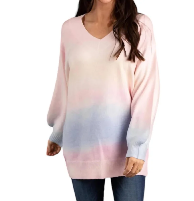 Elegant Women's Clothing Online V-Neck Sweater In Pink Multi