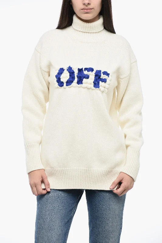 Wardrobe Upgrade Off-White Embroidered Logo BOILED Turtle Neck Sweater