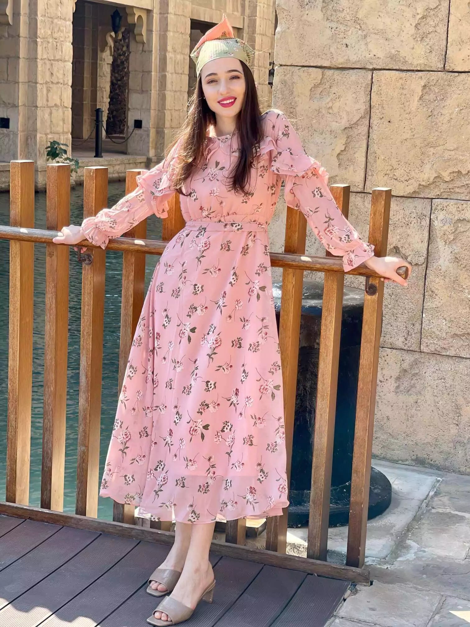 Current Trends Ella Floral Long Dress - Peach